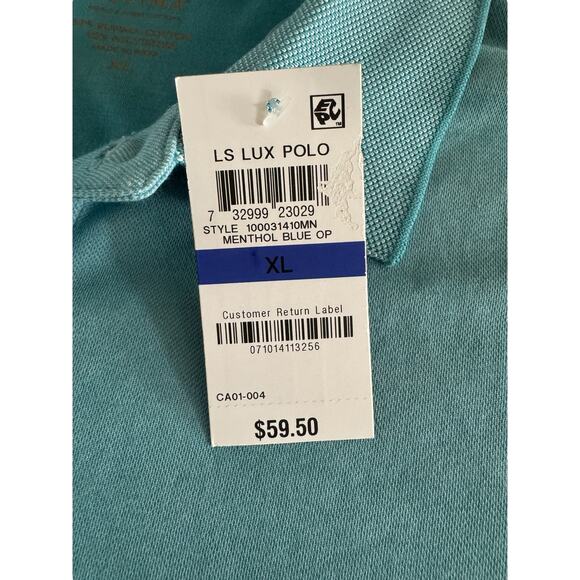 Tasso Elba Supima Cotton Blend LS Luxury Polo Shirt XL Menthol Blue NWT $59.50 - Picture 5 of 8